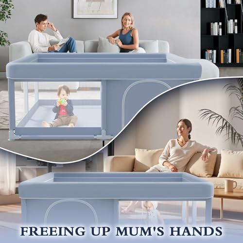 XVISHX 50 x 50 Inch Baby Playpen, Playpen for Babies and Toddlers, Baby Play Pen Playard for Indoor & Outdoor Active Center Game Fence, with Skin-Friendly Fabric and Soft Breathable Mesh, Grey - size: 50 × 50 Inch