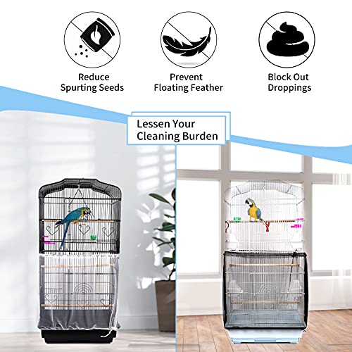 Daoeny Universal Bird Cage Cover, Adjustable Parrot Nylon Airy Soft Mesh Net, Seed Feather Catcher, Birdcage Cover Skirt Sheer Guard for Parakeet Macaw Round Square Cages (Black) - color: Black