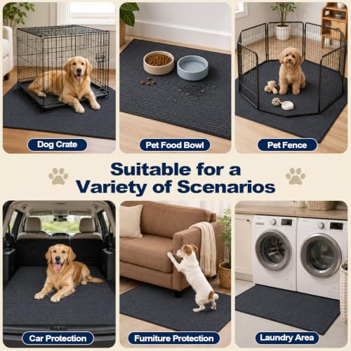 23.6" X 47.2" Mat for Under Dog Crate, Waterproof Dog Crate Mat | Non-Slip Kennel Mat, Under Crate Floor Protector, Absorbs Urine, Reusable, Rubber Dog Mat, Dog Playpen Mat - size: 23.6"L x 47.2"W