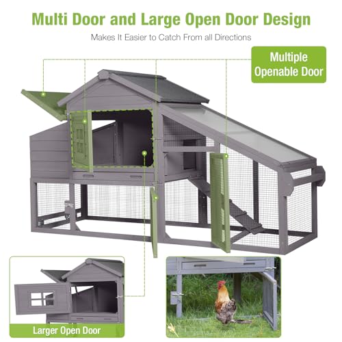GUTINNEEN Chicken Coop Mobile Chicken House On Wheel Outdoor Rabbit Hutch for 2-4 Chickens 67" - color: Light gray
