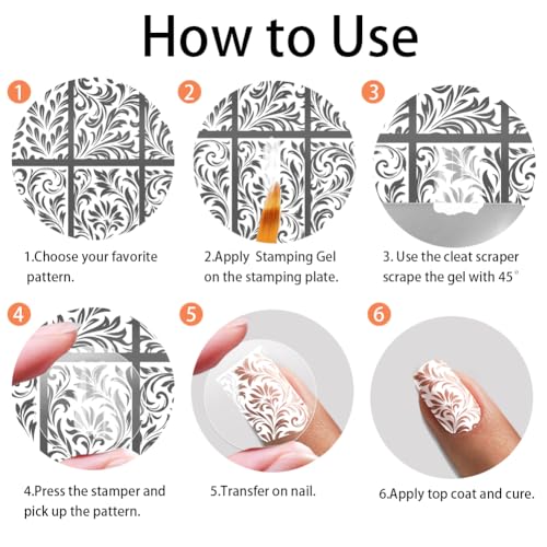 PH PandaHall 3pcs Swirls Nail Stamping Plates 42 Styles Vintage Swirly Nail Art Templates Romantic Swirl Floral Stainless Steel Image Plate Stencils with Tool for DIY Print Manicures Salon Design - style: Swirls