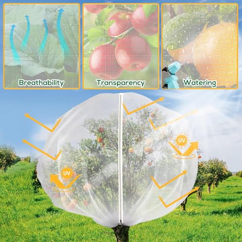 7.8 x 7.8 ft Large Fruit Tree Netting Cover with Zipper and Drawstring,Garden Insect Netting Plant Cover Transparent Bird Plant Barrier Flower Fruit Mesh Screen for Preventing Deer Squirrel Bugs | Ultra-Fine Mesh Plant Cover for Fruit Trees, Flowers and V