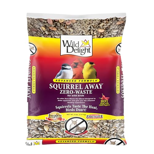 Wild Delight Advanced Formula Squirrel Away Zero Waste Wild Bird Food 5 lb | No fillers, premium ingredients, real chili peppers, zero-waste formula, wild bird feed for songbirds, deters squirrels - size: 5 Pound (Pack of 1), style: Squirrel Away 5lb