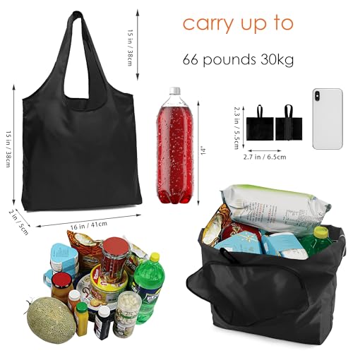 BeeGreen Reusable Grocery Shopping Bag -Travel Tote Bag - Foldable Compact Sturdy Bags - color: Black, style: Standard Extra Large