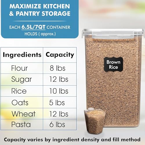 2 PC [7 Qt / 6.5L / 220 Oz] Large Food Storage Containers with Lids Airtight - BPA Free Clear Plastic Kitchen and Pantry Storage Containers for Cereal, Flour, Sugar, Rice - color: White - 2 Pack