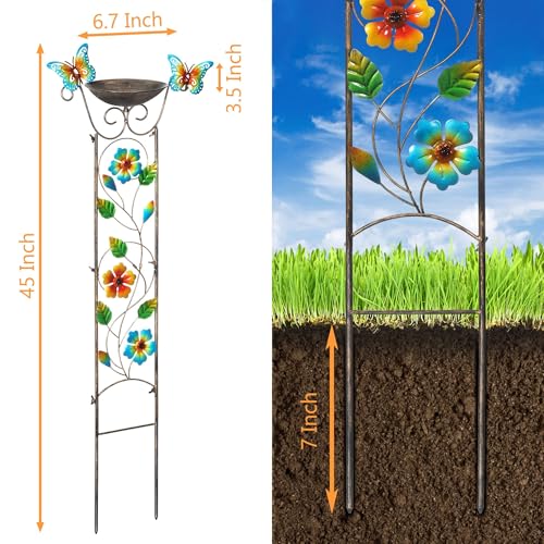 BAYN 43.5 Inch Metal Bird Bath Bowl with Garden Trellis Outdoor | Easy Install, Garden Birdbath and Plants Trellis 2 in 1, Decorative with Floral, Functional Decor for Yard Patio Lawn - style: Floral-Butterfly