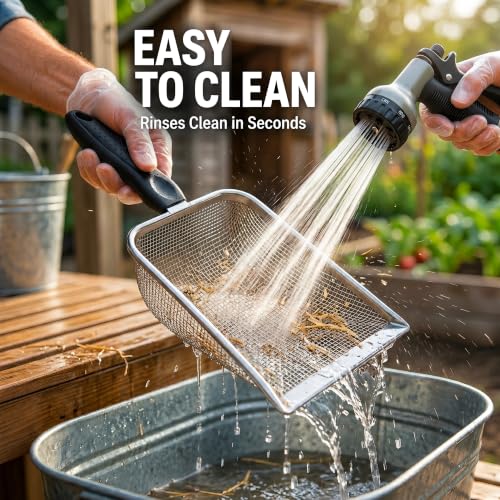 2 Pack Chicken Poop Scooper for Coop, Metal Mesh Sifters, 3.8mm & 5mm | 4-inch rake and scoop tools sift chicken poop, sand, litter and bedding; dual mesh sizes make daily coop cleaning easier.