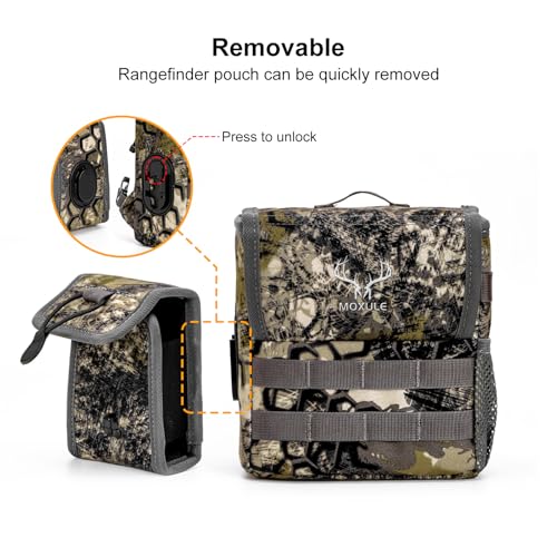 Binocular Harness Chest Pack - Rangefinder Pouch for Hunting Camo | Silent one-handed access, bino case with rain cover and removable pouch , MOLLE webbing for birdwatching and hiking - color: Camo