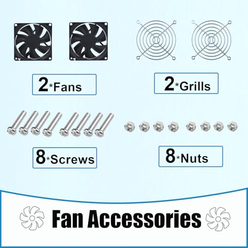 80mm IP56 Moisture-Proof Fan 2 Pack 12V DC RV Refrigerator Cooling Fans 3500RPM High Airflow Brushless DIY Fridge Fans Replacement(2 Wire 3 Pin)