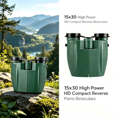 Compact Binoculars for Adults & Kids, Custom Laser Engraving Service, Bird Watching, Theater, Concert, Hunting, Sports Games, Ideal Holiday & Corporate Gift (Green, 15×30) - color: Green, size: 15×30