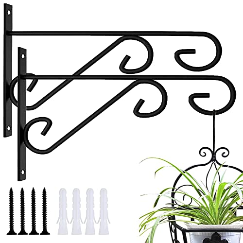 Hanging Plant Bracket, 2 Pack 12-inch Plant Hangers Outdoor Indoor, Rust-Proof Metal Plant Hanger Bracket, Decorative Wall Hanging Plant Hooks for Hanging Plants Flowers Lanterns Bird Feeders - size: 12-Inch 2 Count