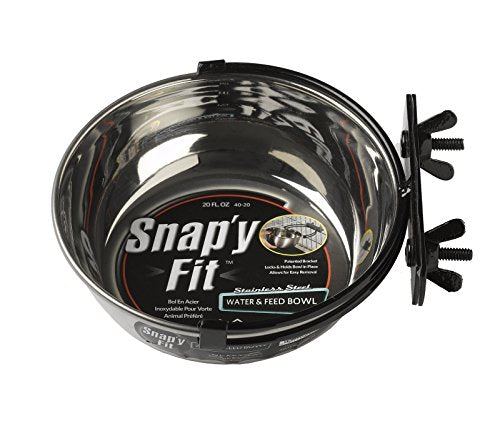 MidWest Homes for Pets Snap'y Fit Stainless Steel Food or Water Bowl, Holds 20 Ounces, Mounts to Wire Crates, No-Tip Design, Rust-Resistant, for Small Dogs and Cats - size: 20 Ounces (2.5 cups)