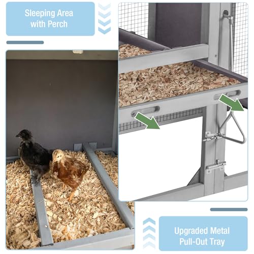 Large Chicken Coop with Run, 80.5’’ Chicken Tractor with Wheels, Wooden Hen House Poultry Cage with Plastic Waterproof Roof and Nesting Box, Leakproof Pull-Out Tray - color: Grey, size: 80.5"L x 21.2"W x 42.5"H
