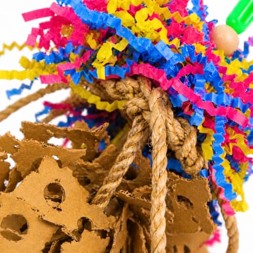 Bonka Bird Toys Popcorn Explosion Bird Toy 15" x 6" Foraging Shredding Toy for Small to Medium Birds Parakeets Cockatiels Conures Natural Paper Cardboard Hanging Cage Toy (Pack of 2) - size: Pack of 2