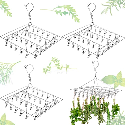 4Pcs Hanging Drying Rack for Herb with 30 Stainless Steel Clip Dryer Hook | Space Saving, for Fresh Herb, Flower Bud, Plants, Culinary Dry Rack, Clothes Laundry - style: Square