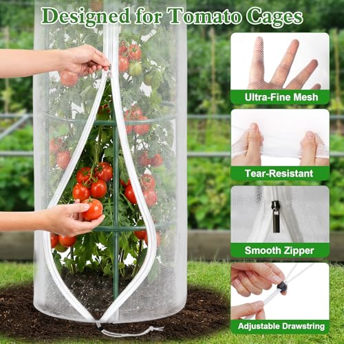 4 Pcs 57"X15.7" Round Tomato Netting with Zipper, Insect Bird Cover | Round Tomato Cage Mesh Cover, Drawstring, Garden Protection Netting, Tomato Trellis, Climbing Plants - size: Round-4PCS