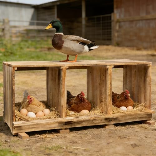 Nesting Boxes for Chickens, Oltara 3 Compartment Carbonized Wooden Egg Laying Nest Box for Chickens, Hens, Ducks,Bird Houses