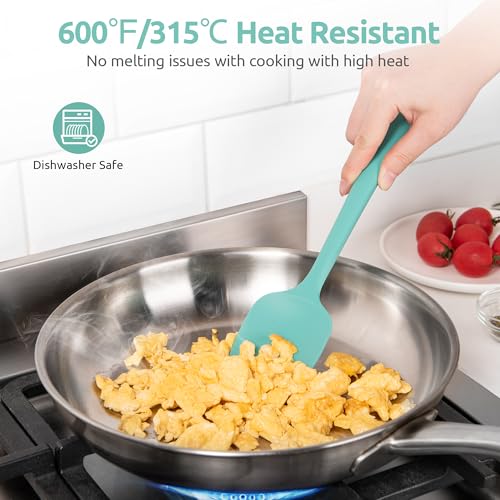 U-Taste 600ºF Heat Resistant 13.6in Long Solid & Slotted Silicone Turner and 600ºF Heat Resistat Silicone Flexible Baking Spoon Spatula & Cooking Scoop Spoonula (Aqua Sky)
