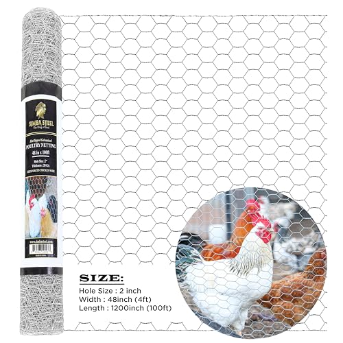 Chicken Wire 48 in x 100 FT x 2” Mesh x 20GA | Poultry Wire Netting | Hot Dipped Galvanised | Hexagonal Galvanized Mesh for Chicken Coop, Rabbit Cage, Fence Barrier PM48x100x2 - style: 48 in x 100 FT x 2 in