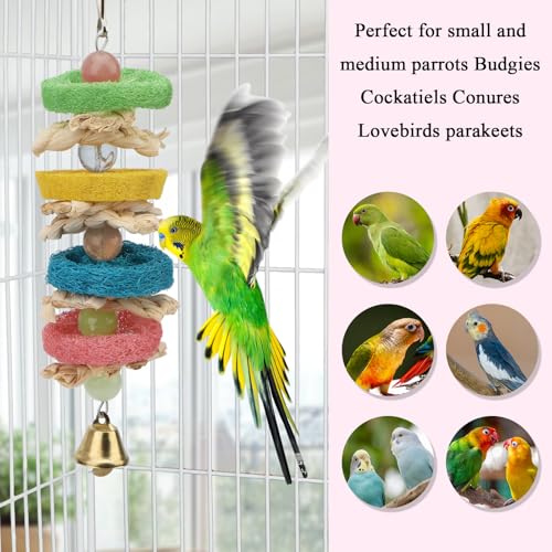 Hypeety Pet Bird Parrot Swing Chewing Toy Natural Sepa Takraw with Happy Twist Colorful Bead Swing Bell - color: F