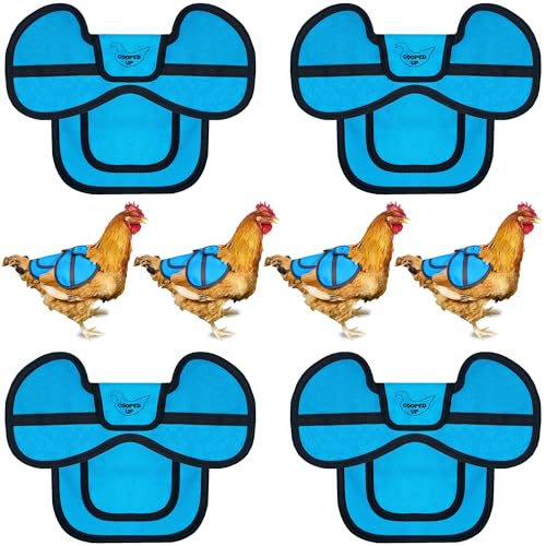 COOPED UP Canvas Chicken Saddle for Medium-Large Hens with Larger Wing Cover and Adjustable Straps - Blue, 4 Pack - color: Blue