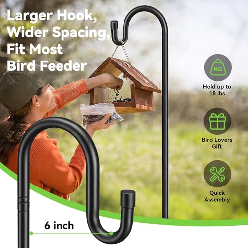 Shepherds Hooks for Outdoor, 62" Bird Feeder Pole Heavy Duty, 4/5" Thick Steel Hummingbird Feeder Stand with Stable Ground Anchor, Adjustable Plant Hook Hanger for Outside Garden Yard Wedding - size: 62"