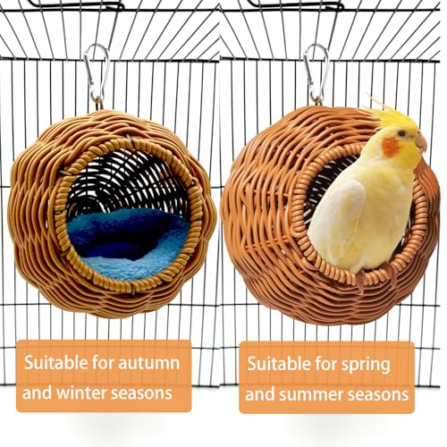 Rattan Bird Nest for Cage Hanging Parrot Breeding Nesting House | Washable Soft Lay Warm Sleep Hut Bird Cage Accessories for Cockatiels Budgerigars Finches Canaries (Circular opening) - style: Circular opening