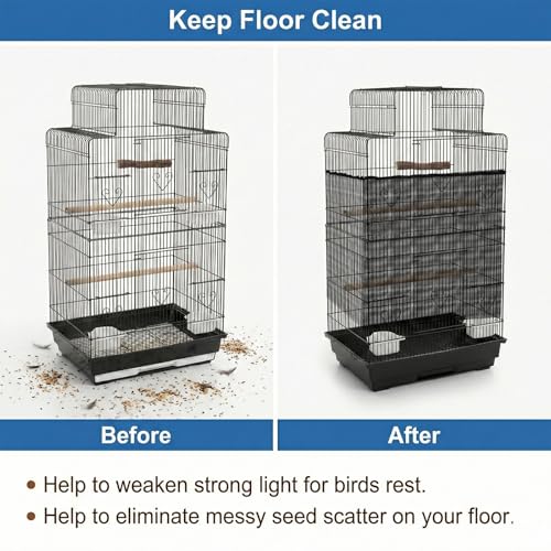 Trinkrittey Large Bird Cage Seed Cather, Black Bird Cage Cover Universal Nylon Birdcage Net Elastic Band Skirt Seed Guard for Parrot Parakeet Macaw(118 x 31.5in/300 x 80cm)