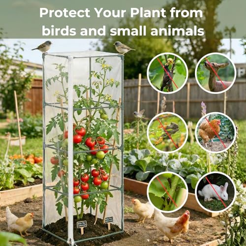 Garden Bird Netting, 3 Pack Tomato Cage Netting with Zipper, 18" x 60" | Fine Mesh Plant Protector, Zipper Access Design, Bird & Squirrel Barrier, Garden Plant Netting