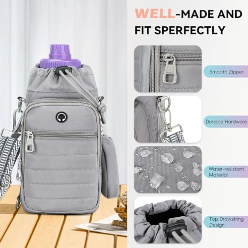 Water Bottle Carrier bag with Strap Phone Pocket for Walking, Hiking, Cycling - color: 9-Grey, size: 32oz-40oz