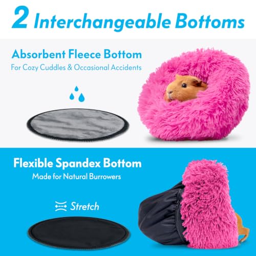Paw Inspired Furr-O Burrowing Pet Bed Enrichment, Removable Base, Pink | Cozy Carrier Toy, Zip-On Spandex and Fleece Bottoms, Hideout Cage Accessories for Guinea Pigs, Hamsters, Small Pets, Animals - color: Pink