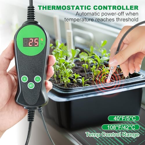 Seedling Heat Mat with Built-in Temperature Controller, 10" x 20.75" Waterproof Plant Heating Pad with Thermostat for Indoor Seed Starting Germination Hydroponics - size: 10" x 20.75" in Thermostat 1 Pack