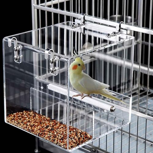 No Mess Bird Feeder for Cage, Automatic Acrylic No Mess Bird Feeder Cage | Suitable for Parrots Canary Parakeet Budgerigar Crested Myna Cockatiel Lovebird (Large) - size: Large