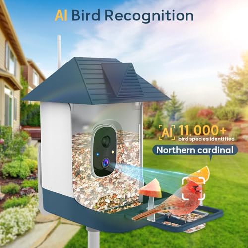FHD Bird Feeder with Camera,Solar Powered Bird House Camera | Auto Record Video to Cloud Storage,Ideal Gift for Dad and Mom,Built-in AI Bird Recognition,Wireless,Only 2.4G WIFI