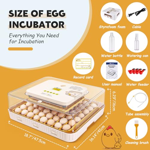 Incubator for Hatching 56 Eggs,Temperature Control & Auto Humidification | Stable Temperature & Humidity, Auto Egg Turning, Built-in Candler, View Window, Alert System for Lab School Farm