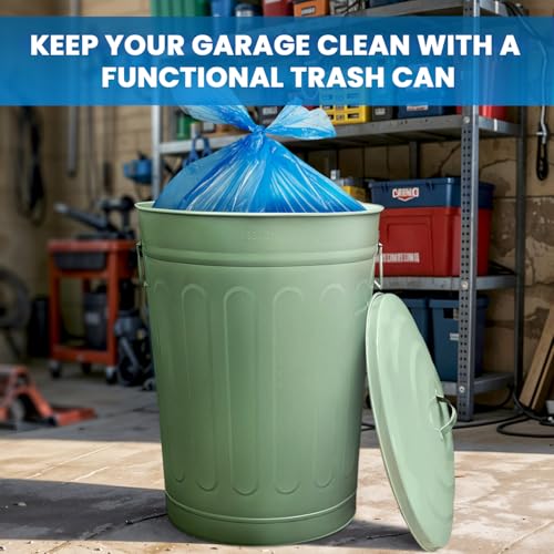 Plexon 13 Gallon Metal Trash Can with Lid Outdoor Vintage Trash Can Steel Retro Garbage Can for Kitchen Farmhouse Rustic Bird Seed Storage Pet Food Cute Bucket, Green - color: Green