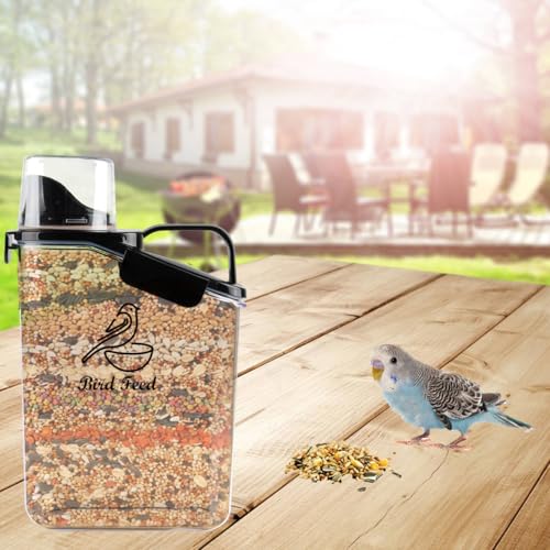 Bird Seed Storage Container Portable-3 Qt/2.8 L Clear Plastic Airtight Wild bird Seed Dispenser food with Measuring Cup|BPA Free-White - color: White