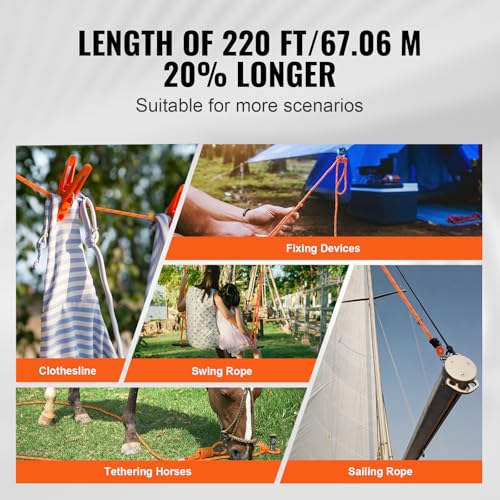 VEVOR Double Braided Polyester Rope, 3/4 in x 220 ft, 24 Strands, 20000 LBS Breaking Strength Outdoor Climbing Rope, Arborist Rigging Rope for Rock Hiking Camping Swing Rappelling Rescue, Orange/Black | Arborist Rigging Rope for Rock Hiking Camping Swing