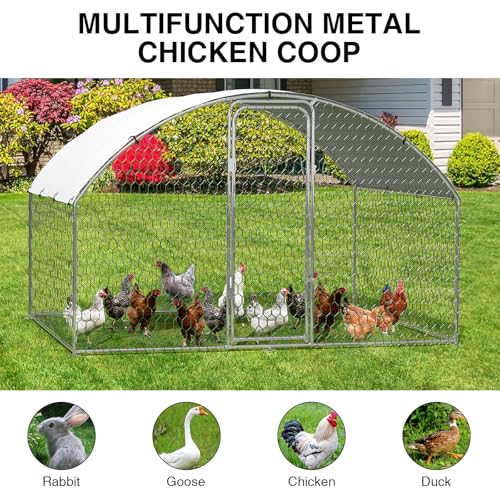 Large Metal Chicken Coop, Metal Chicken Run with Waterproof and Anti-Ultraviolet Cover for Outside, 9.8 x 6.5 x 6.5 Ft Walk-in Poultry Cage, Outdoor Chicken Pen for Backyard and Farm - size: 9.8 x 6.5 x 6.5 ft