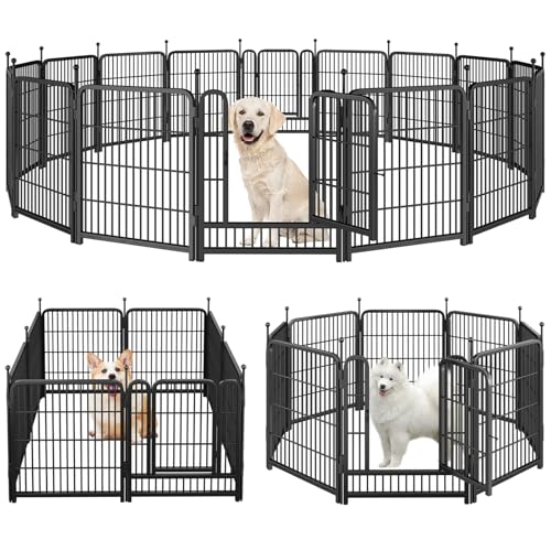 Dog Playpen Portable Outdoor Dog Fence, Dog Playpen for Large/Medium/Small Dogs, Dog Fences for The Yard with Doors Foldable Metal