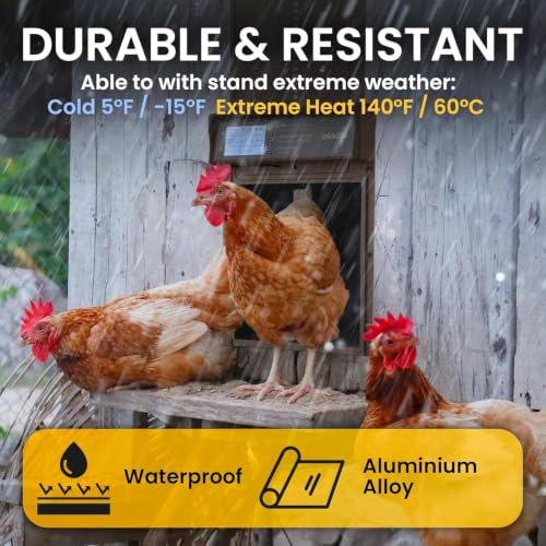 Okkobi Automatic Chicken Coop Door Solar Powered - LCD Display - Light Sensor & Timer - Security & Peace of Mind: Anti-Pinch Function - 5-Year Protection - Dark Brown | Anti-Pinch for Safety, Resistant to -15 to 140°C, Compatible with Ducks and Geese - Da