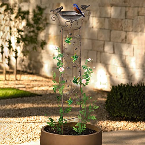 SUNNYPARK 43.5 Inch Metal Bird Bath Bowl with Garden Trellis Outdoor | Easy install, Garden birdbath and Plants Trellis 2 in 1, Decorative with Hummingbirds, Functional Decor for Yard Patio Lawn - size: Hummingbird