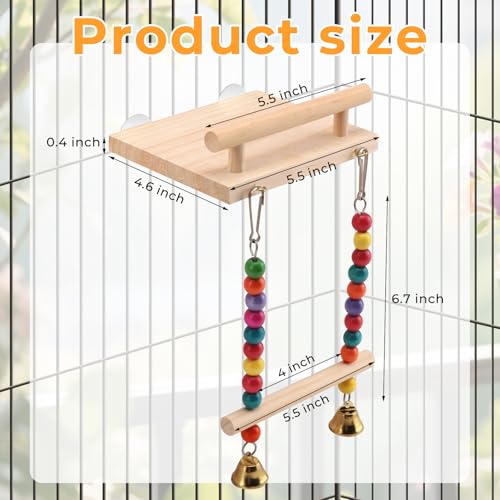 Natural Wood Bird Swing & Perch Platform for Cage | Fits Small Parrots (Budgies, Cockatiels) | Multi-Level Habitat Gym for Swaying & Hopping | Tool-Free Mount