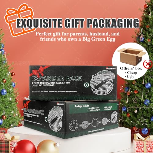 Expander Rack with Drip Pan for Big Green Egg Large, Green Egg Accessories | Green Egg Replacement Parts Eggspander Rack for BGE 5 Piece Kit Conveggtor Basket with Removable Cooking System