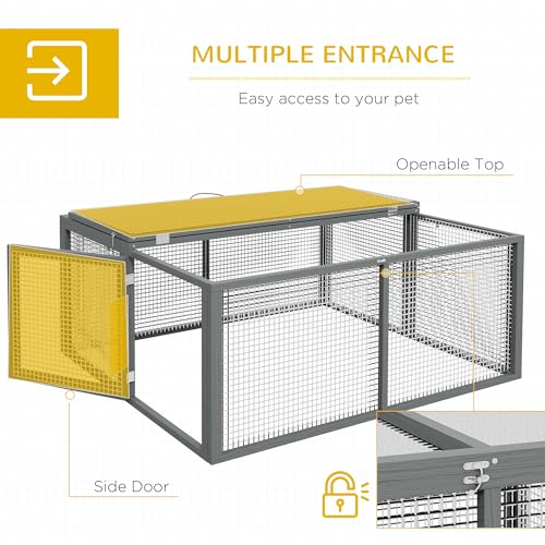 PawHut Rabbit Hutch Outside Bunny Hutch 2-3 Rabbits Openable Top Gray | Wooden Bunny Cage, Small Animals, Guinea Pig Cage, Small Chicken Coop, Garden Use
