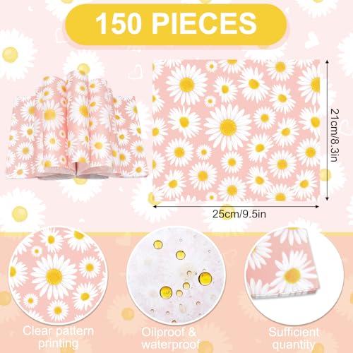 JarThenaAMCS 150 Pcs Daisy Pink Wax Paper Spring Flower Deli Paper Pastel Floral Food Sandwich Wrap Waterproof Oil-Proof Picnic Basket Liners for Party Kitchen Supplies, 9.8 x 8.3 Inch - color: Daisy Pink