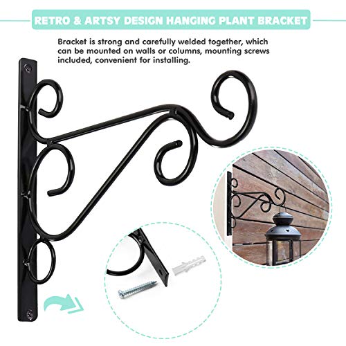 Fashion&cool Hanging Plant Brackets, Pack of 2 10 inch Iron Wall Mount Plant Hanging Hooks Metal Wall Brackets Hangers for Indoor Outdoor Planter Bird Feeder Lanterns Wind Chimes with Screws