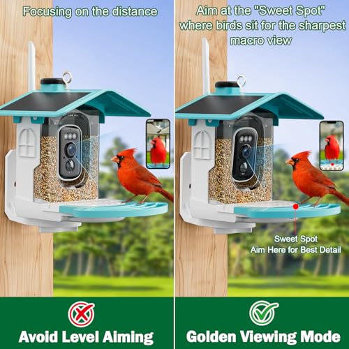Smart Bird Feeder with Camera, Solar 2K AI Identification, Blue | Dual Solar Power, 32GB SD Included, Squirrel Barrier Tray, IP65 Weatherproof, Instant Bird Alerts, 30-Day AI Cloud Trial - color: blue