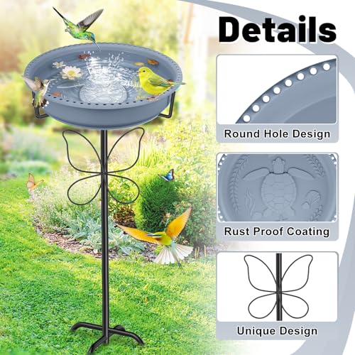 Bird Bath for Outside, Garden Freestanding Birdbath & Birdfeeder with Removable Bowl, Bird Baths Feeder for Outdoors Garden Patio Yard Lawn Decor, 5-Pronged Base & Easy to Clean(Grey) - color: Gray