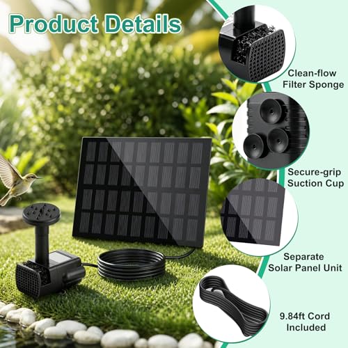 2W Solar Fountain for Bird Bath, Solar Powered Water Fountain - color: 2w Solar Fountain Pump